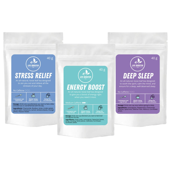 Trio Deal Pack: Energy Boost, Deep Sleep, Stress Relief - Life Booster Tea